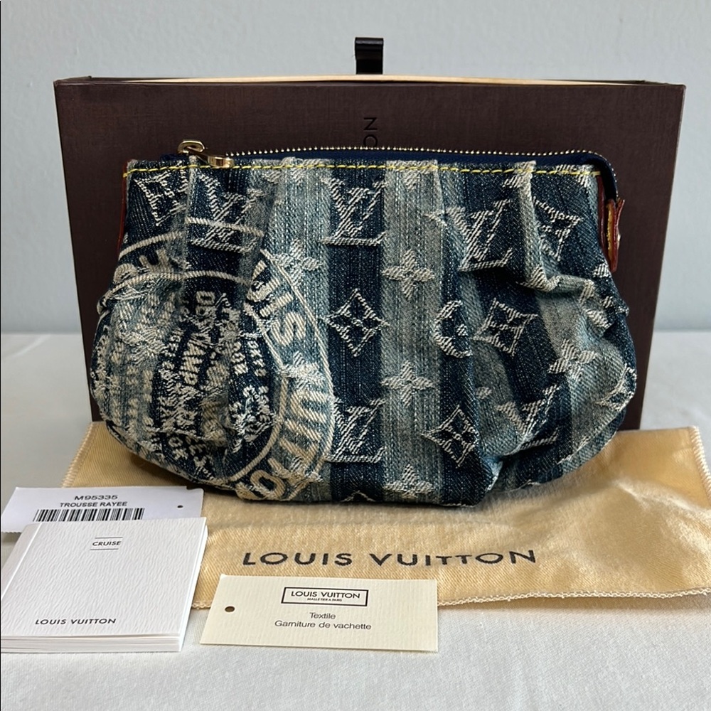 Louis Vuitton Denim Monogram Clutch in Blue and Cream
